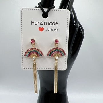 Colorful Rhinestone Fan Drop Earrings – Vibrant Statement Jewelry