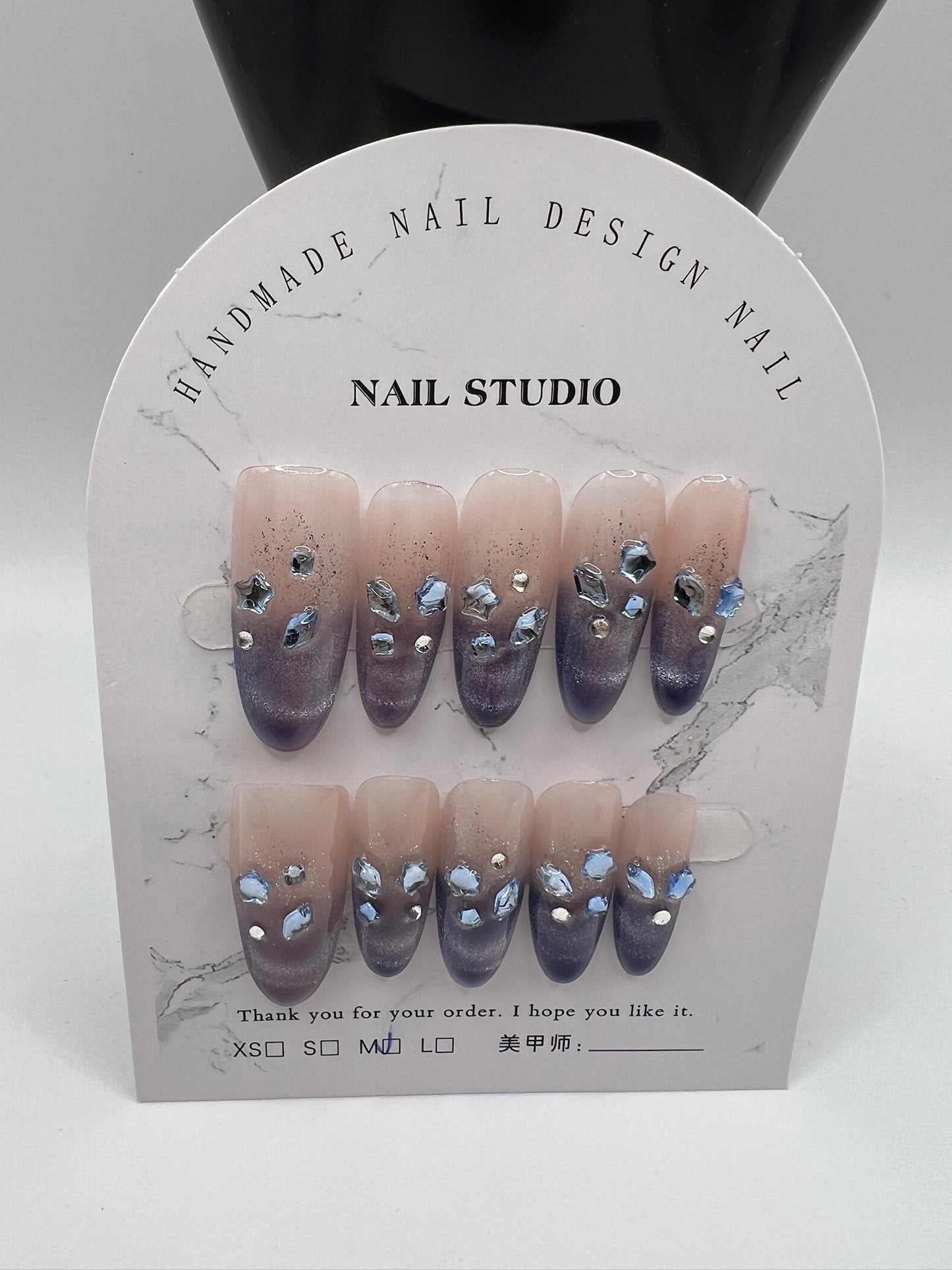 Long Oval Press On Nails with Rhinestone Charms – Glam Fake Nails, Medium Size, 10 Designs