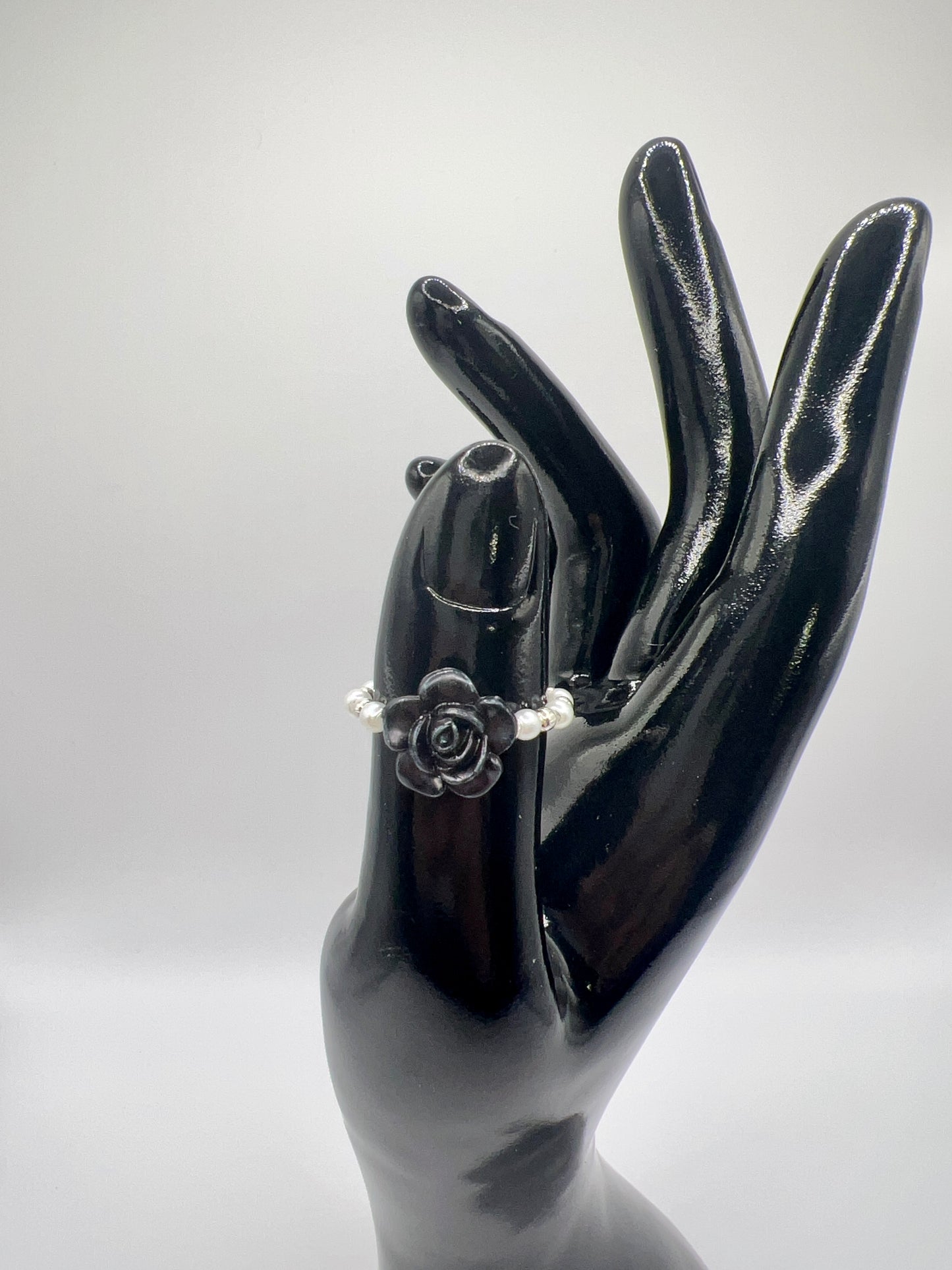 Handmade Elegant Glass Resin Flower Stretch Band Ring