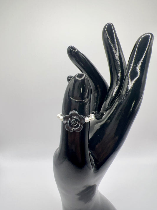 Handmade Elegant Glass Resin Flower Stretch Band Ring