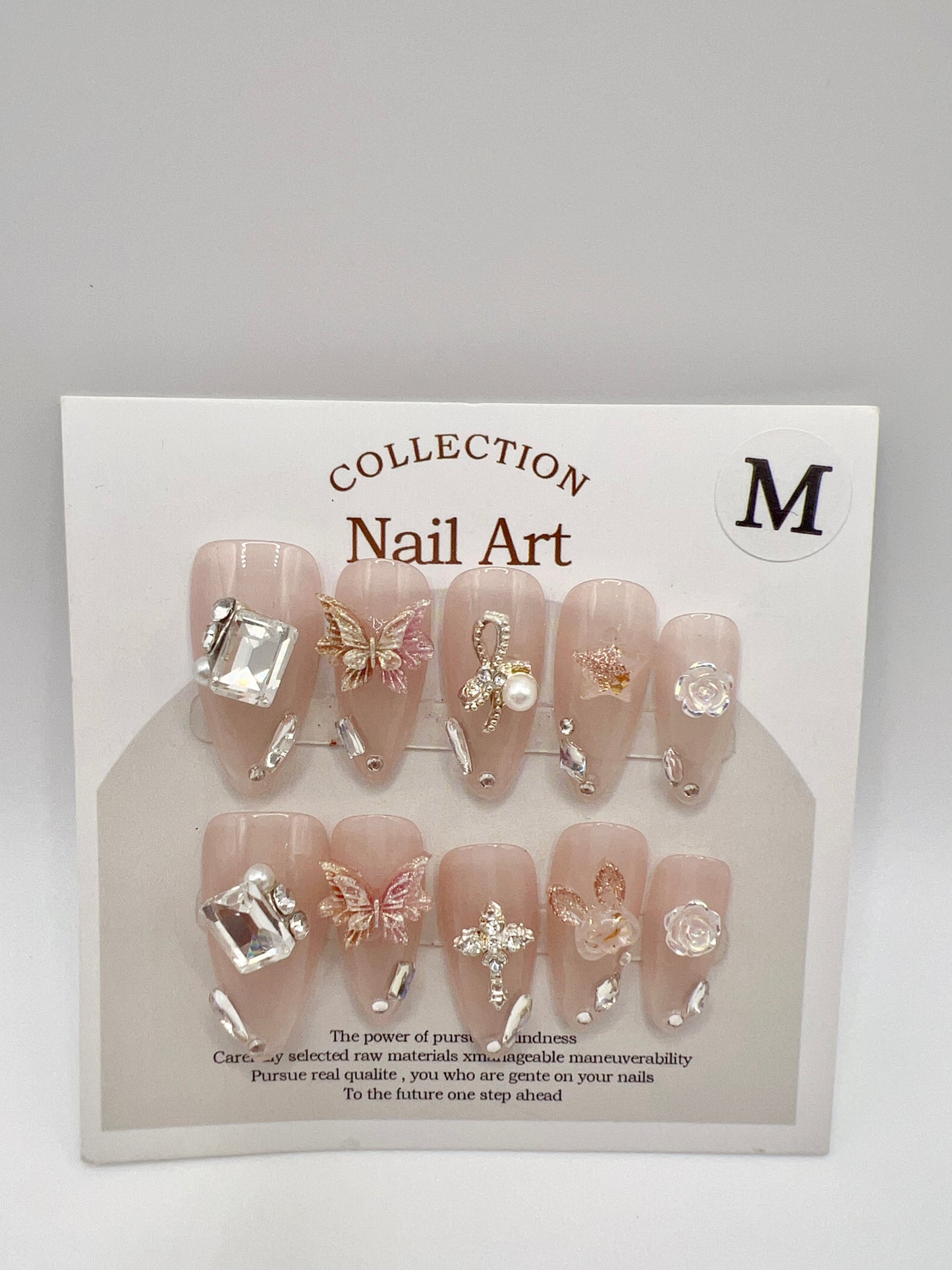 Almond Press-On Nails with Elegant Charms – Medium Size