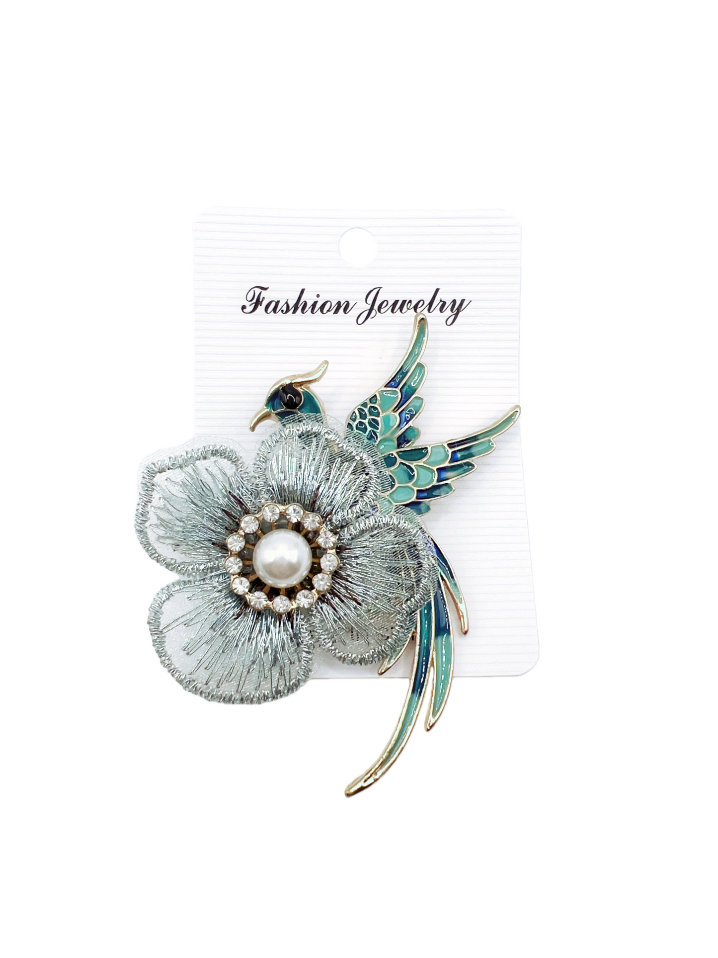 Luxury Bird Flower Brooch with Pearl & Rhinestone