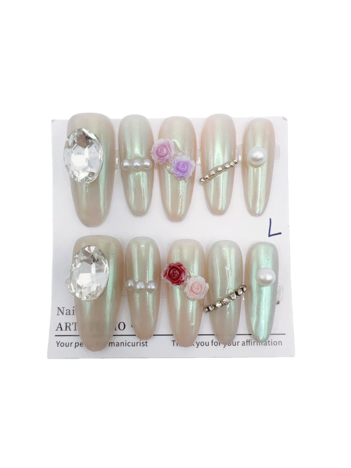 Long Oval Press-On Nails with Rhinestone – Large Size