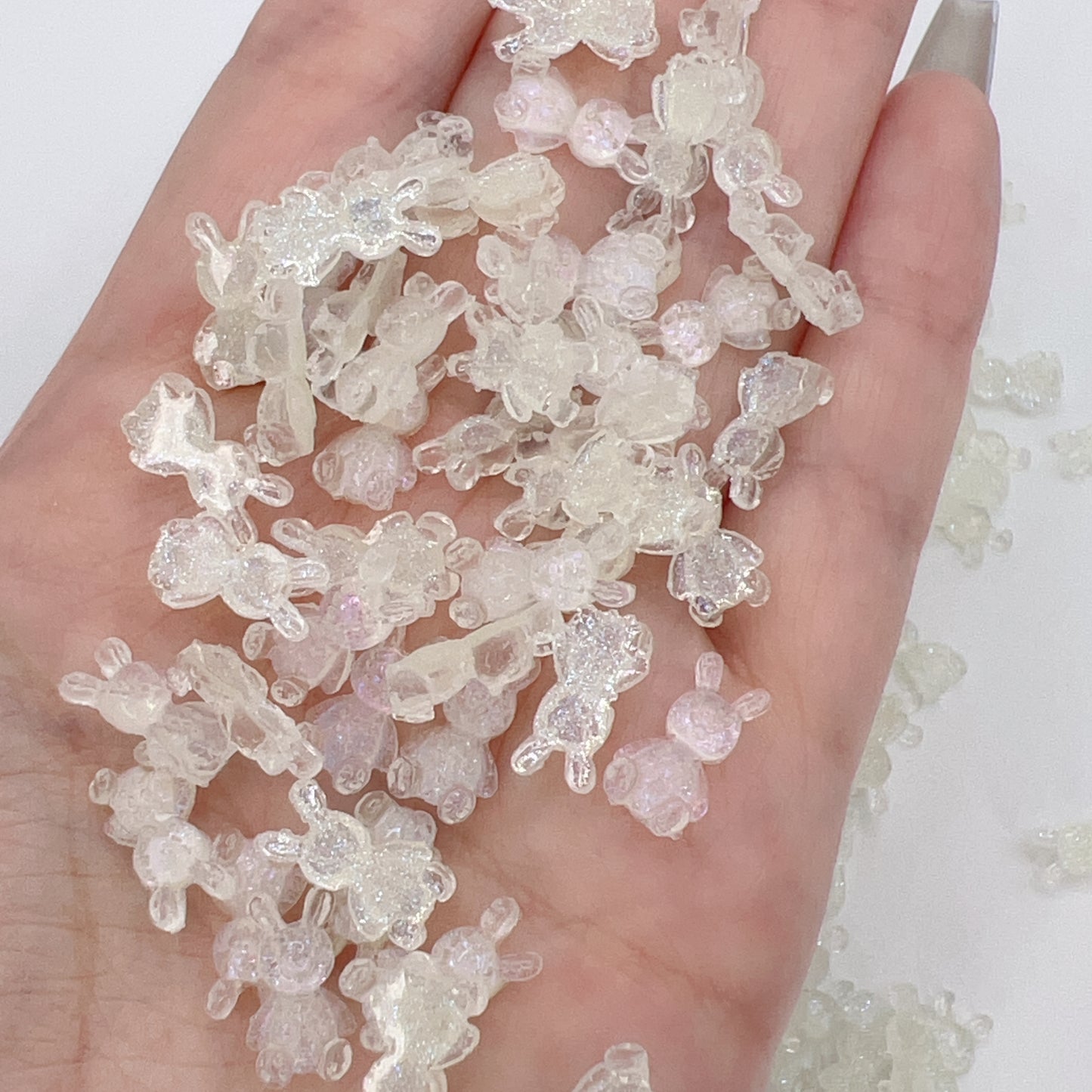 Mini Bunny Resin Charms – White Translucent 12×6.5mm for Nail Art, Decoration & DIY Crafts