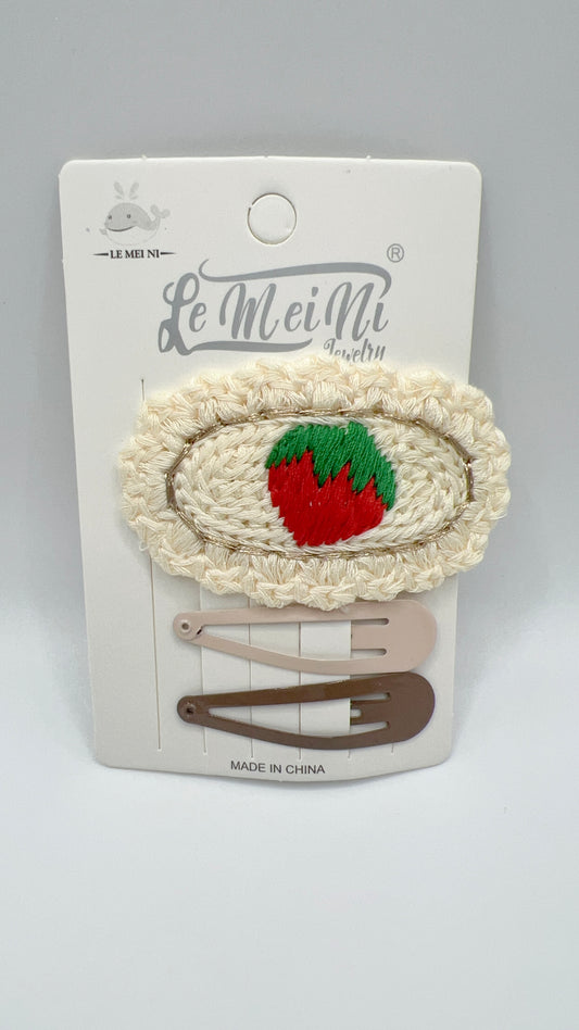 Handmade Strawberry Embroidered Hair Clip 2.6x1.6in Cute for Girls Multi Color Set