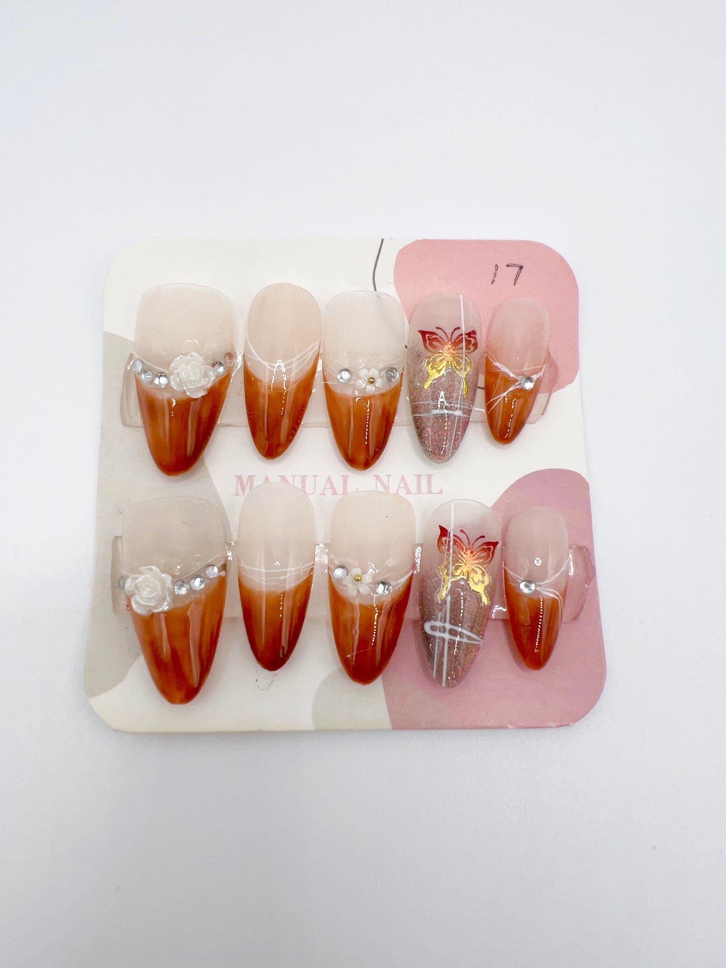 Almond Press-On Nails with Elegant Charms – Large Size