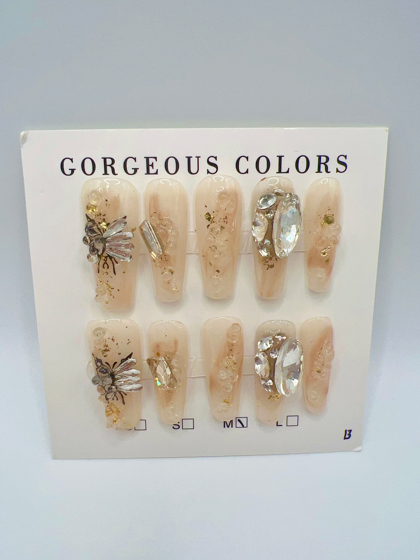 Long Coffin Press On Nails with Heavy Rhinestone Butterfly Design