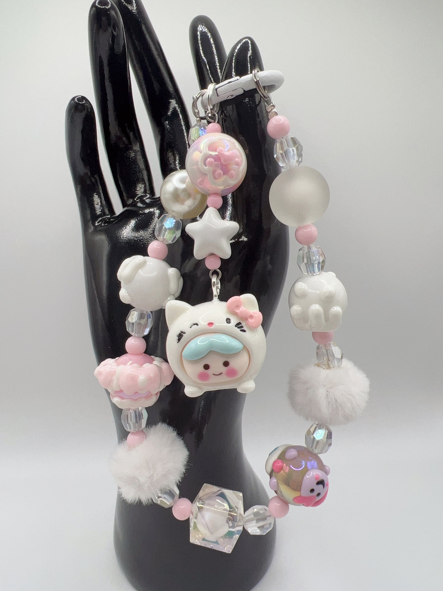 Handmade Kawaii Keychain: Cartoon Pendant & Pom Pom Bag Charm