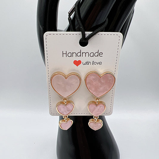 Pink Triple Heart Earrings – Graduated Size Romantic Jewelry