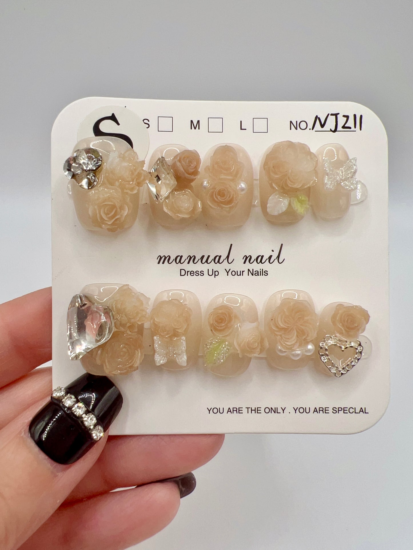 Floral Charm Press On Nails: Short Square, 2D Flower (Small)