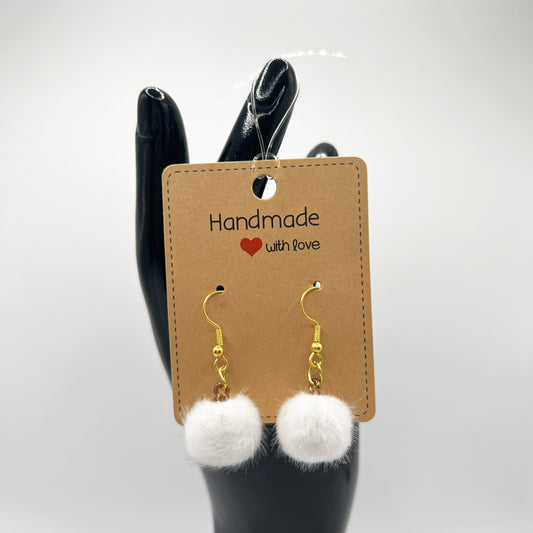 White Fluffy Pom-Pom Drop Earrings | Lightweight & Chic | Soft Statement