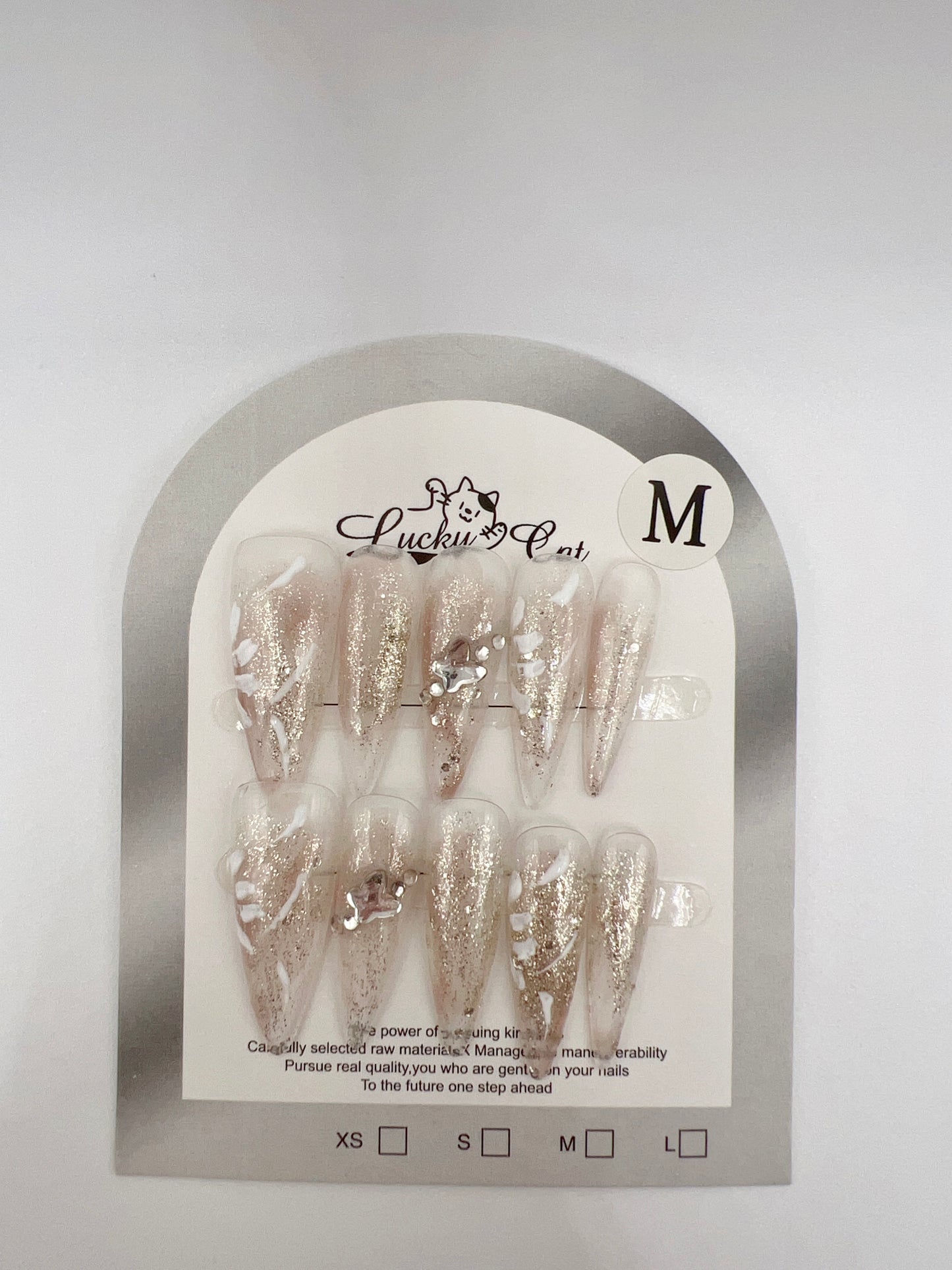 Long Stiletto Press On Nails with Charms – Medium Size