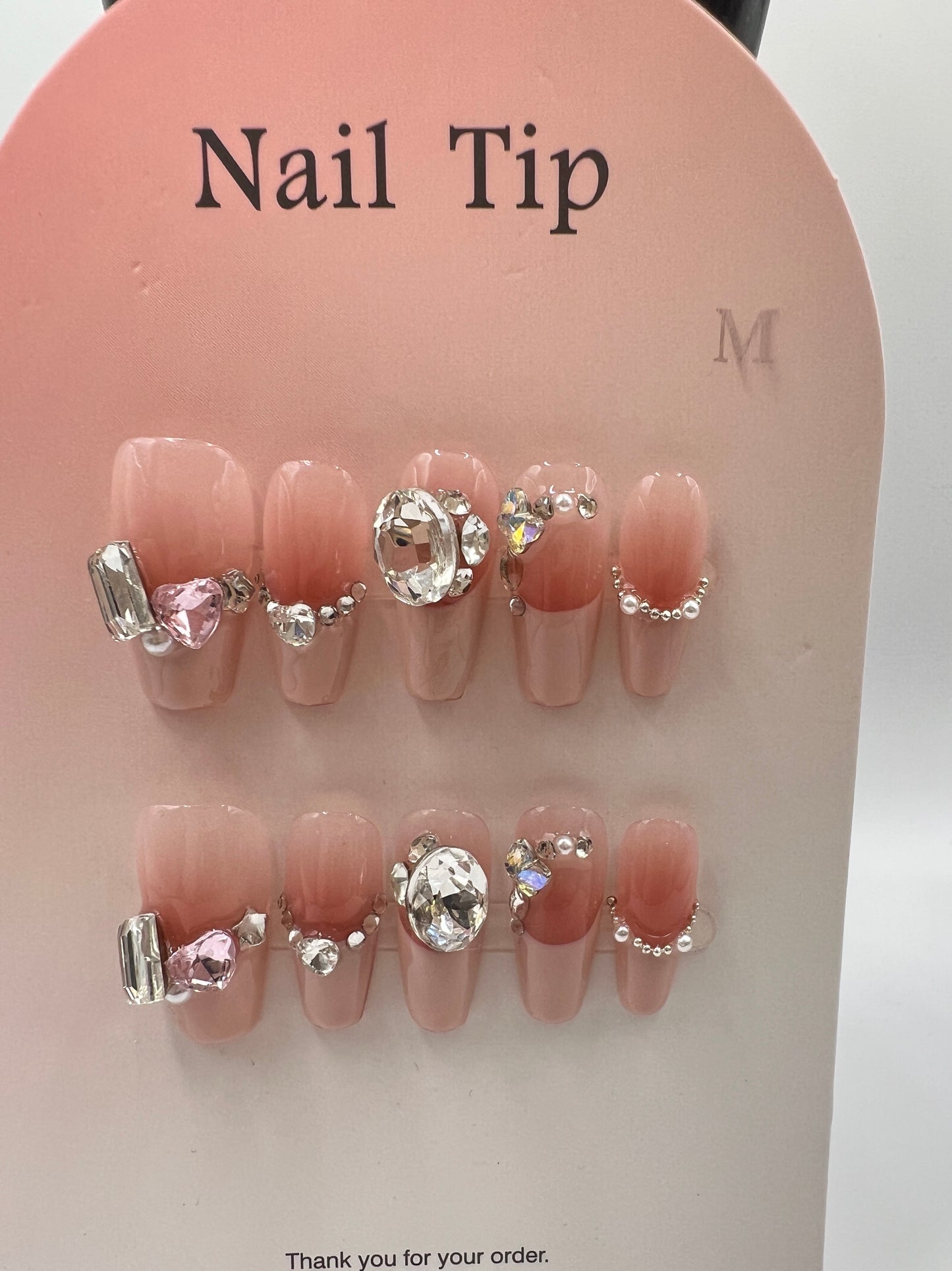 Medium Length Coffin Press On Nails with Rhinestone Charms – 10 Designs, Medium Size