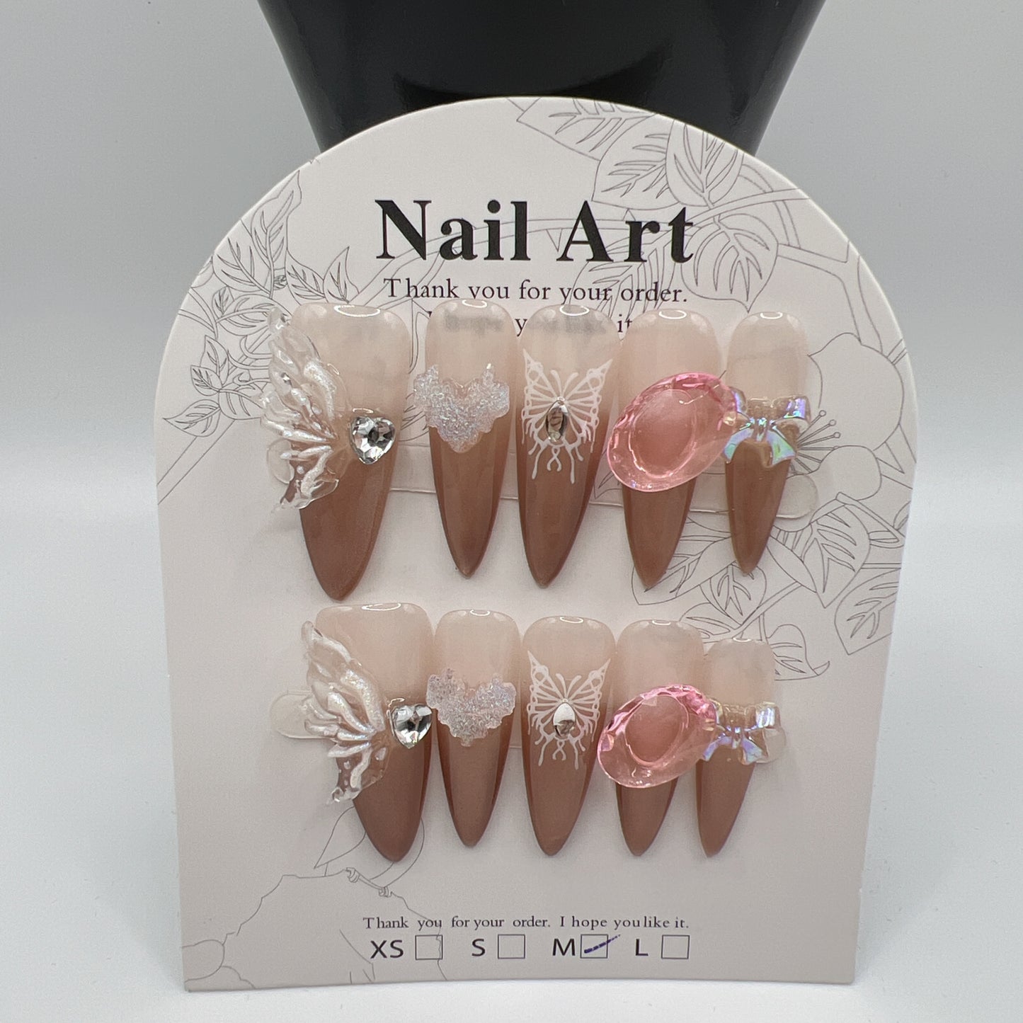 Long Stiletto Press On Nails with Rhinestone Charms – 10 Designs, Medium Size