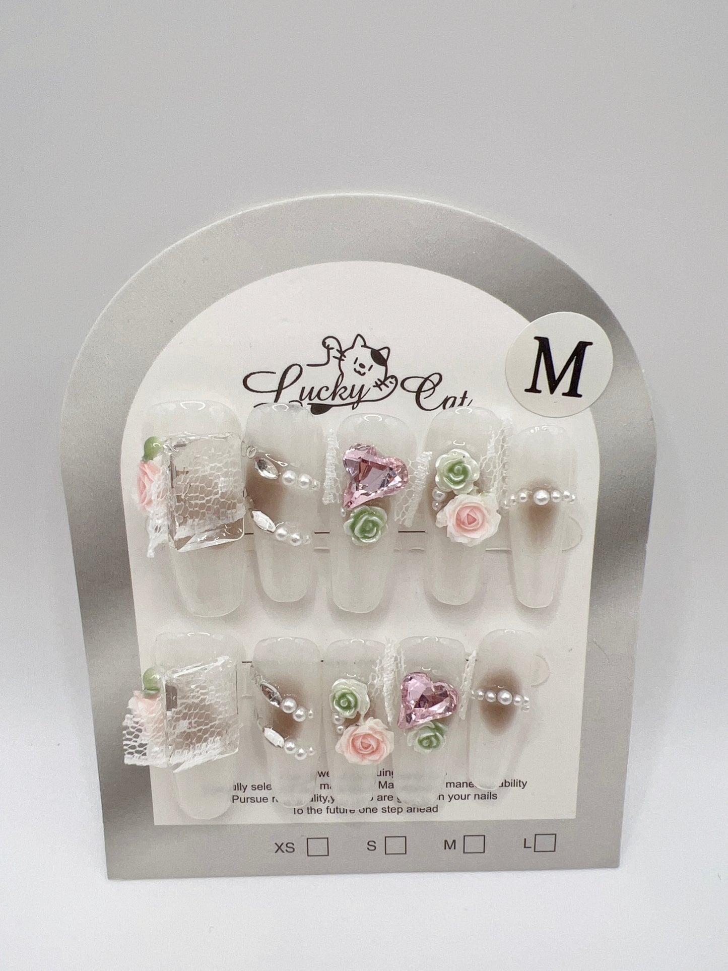 Long Coffin Press-On Nails with Rhinestone & Charms – 10 Designs, Medium Size