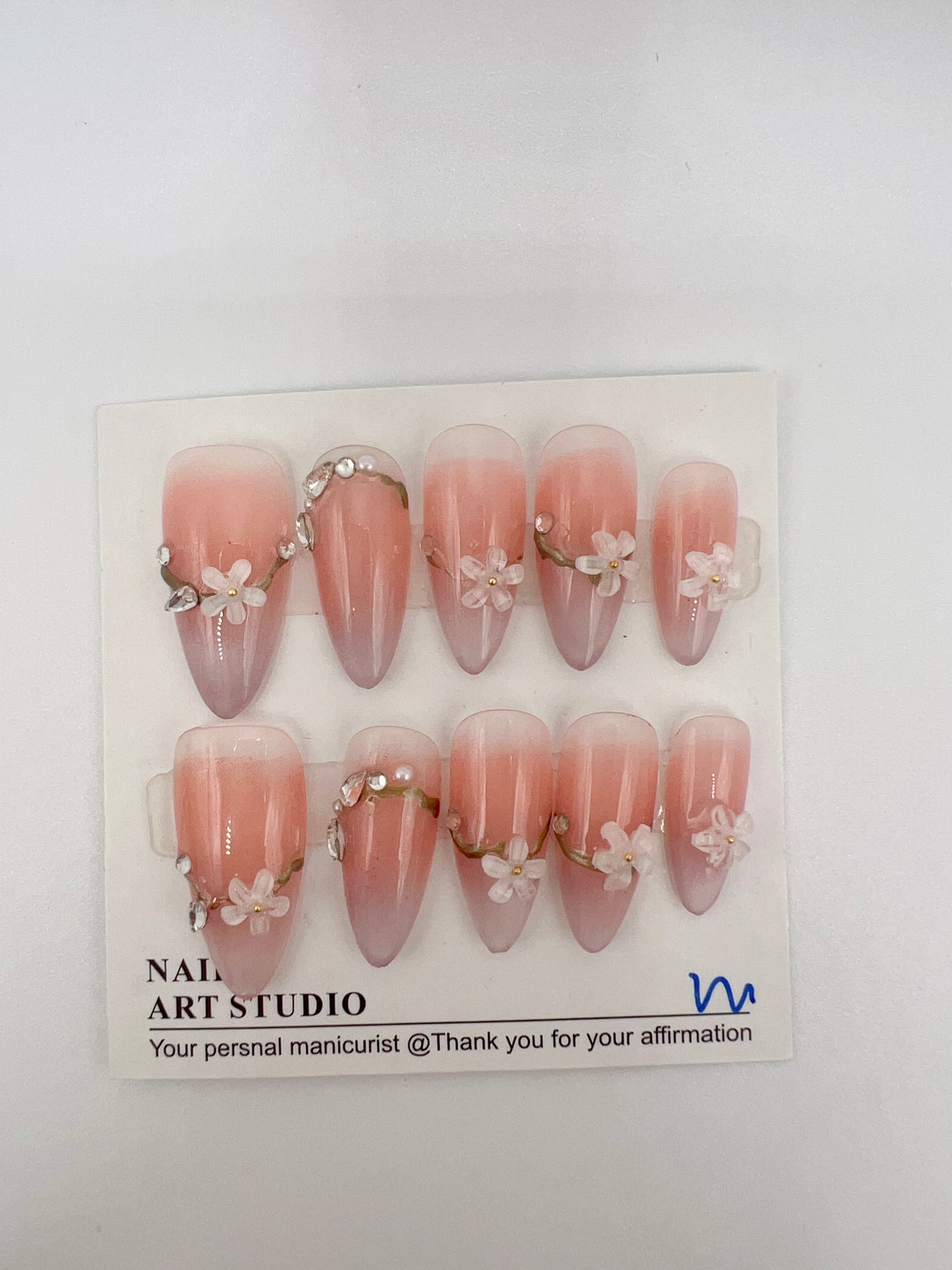 Almond Press-On Nails with Elegant Charms – Medium Size