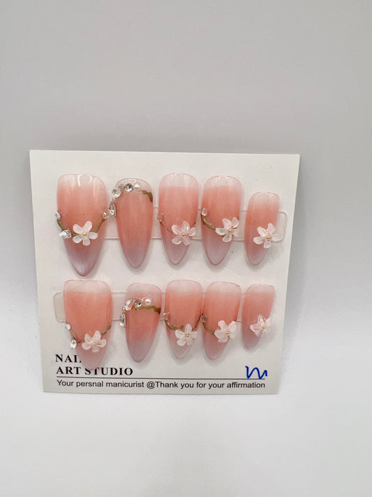 Almond Press-On Nails with Elegant Charms – Medium Size