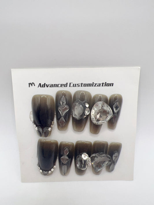 Medium Coffin Press On Nails with Rhinestone and Charms – Medium Size