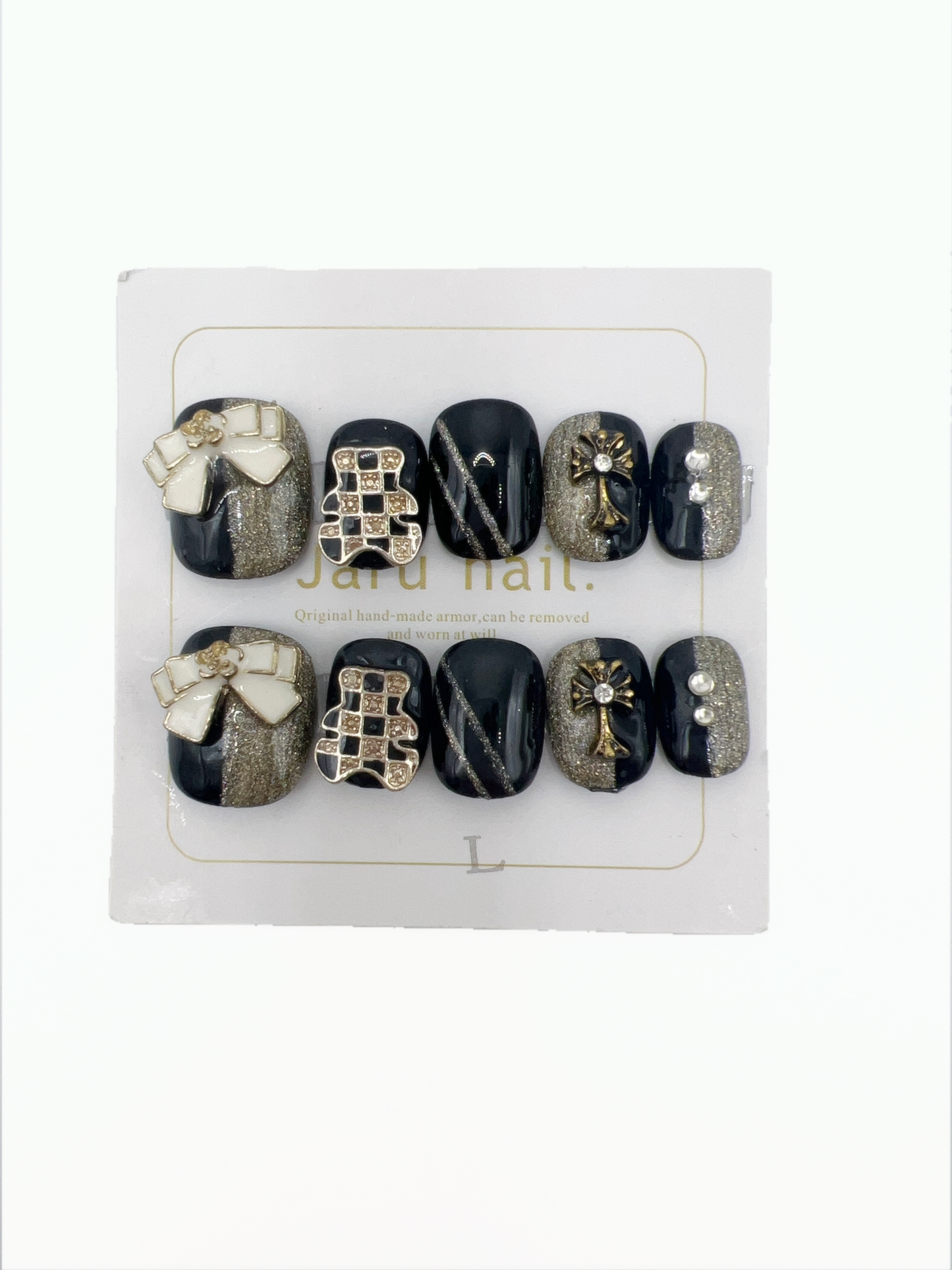 Square Press-On Nails with Shimmer & Cute Charms – Large Size