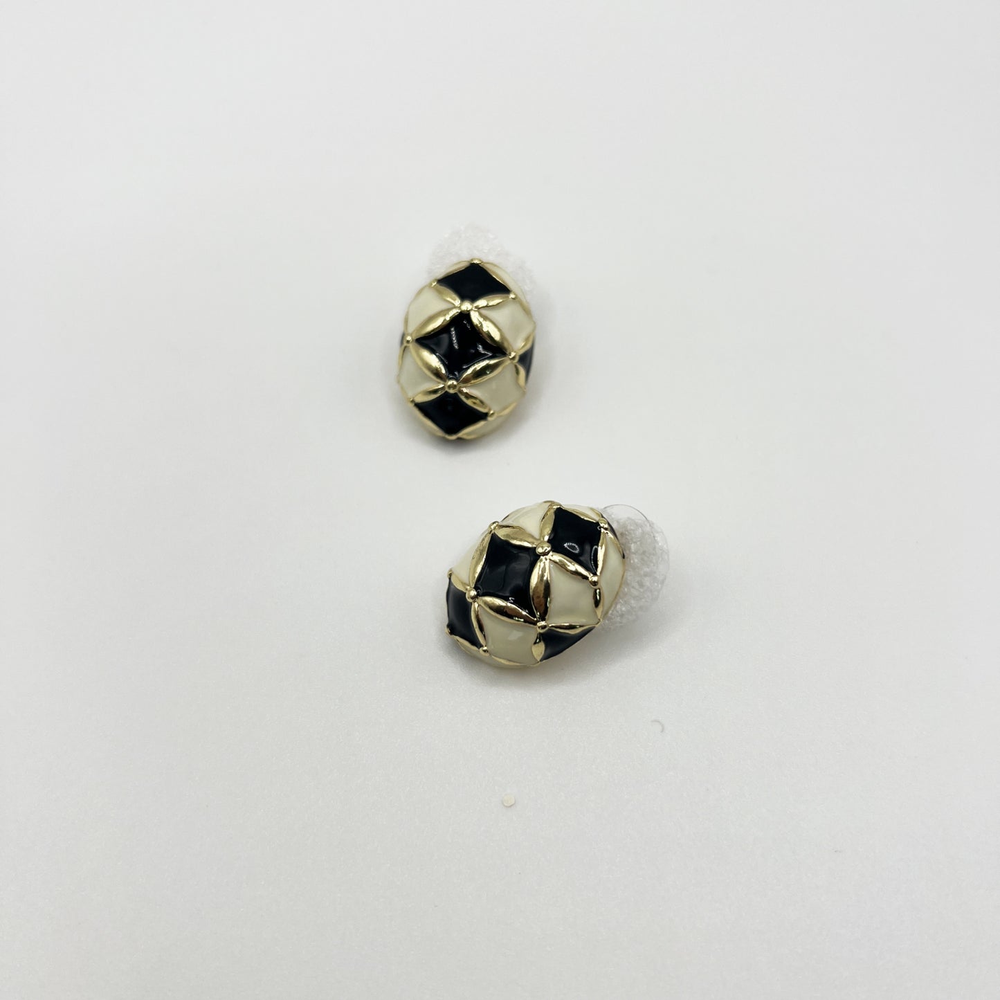 White & Black Grid Hoop Earrings | Modern Checkered Style