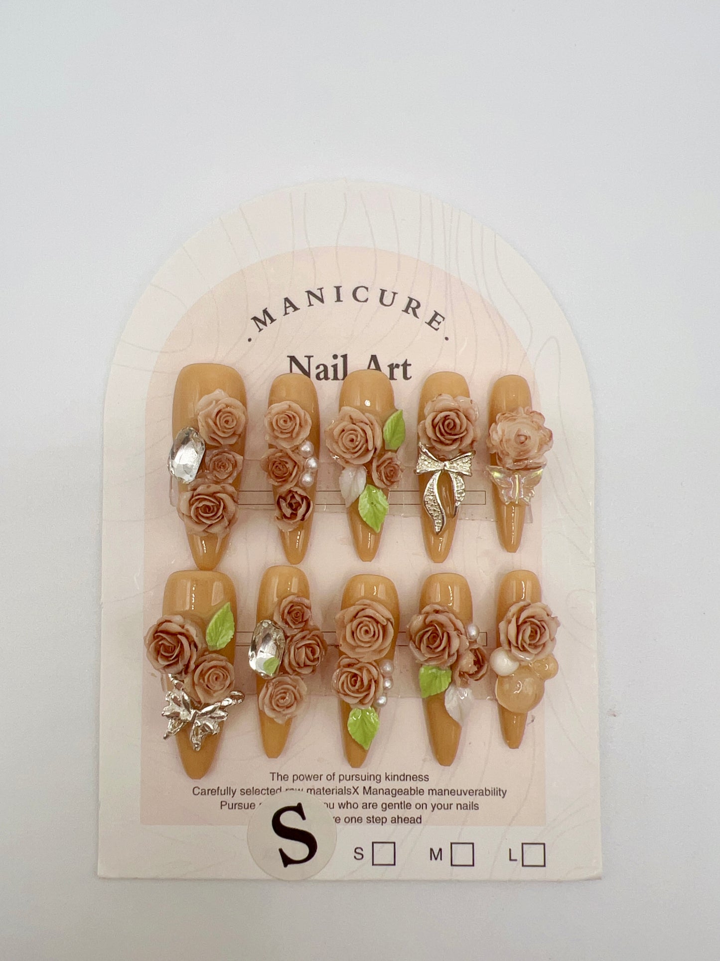 Purple Long Stiletto Press On Nails with Rhinestone 2D Flowers – Small Size