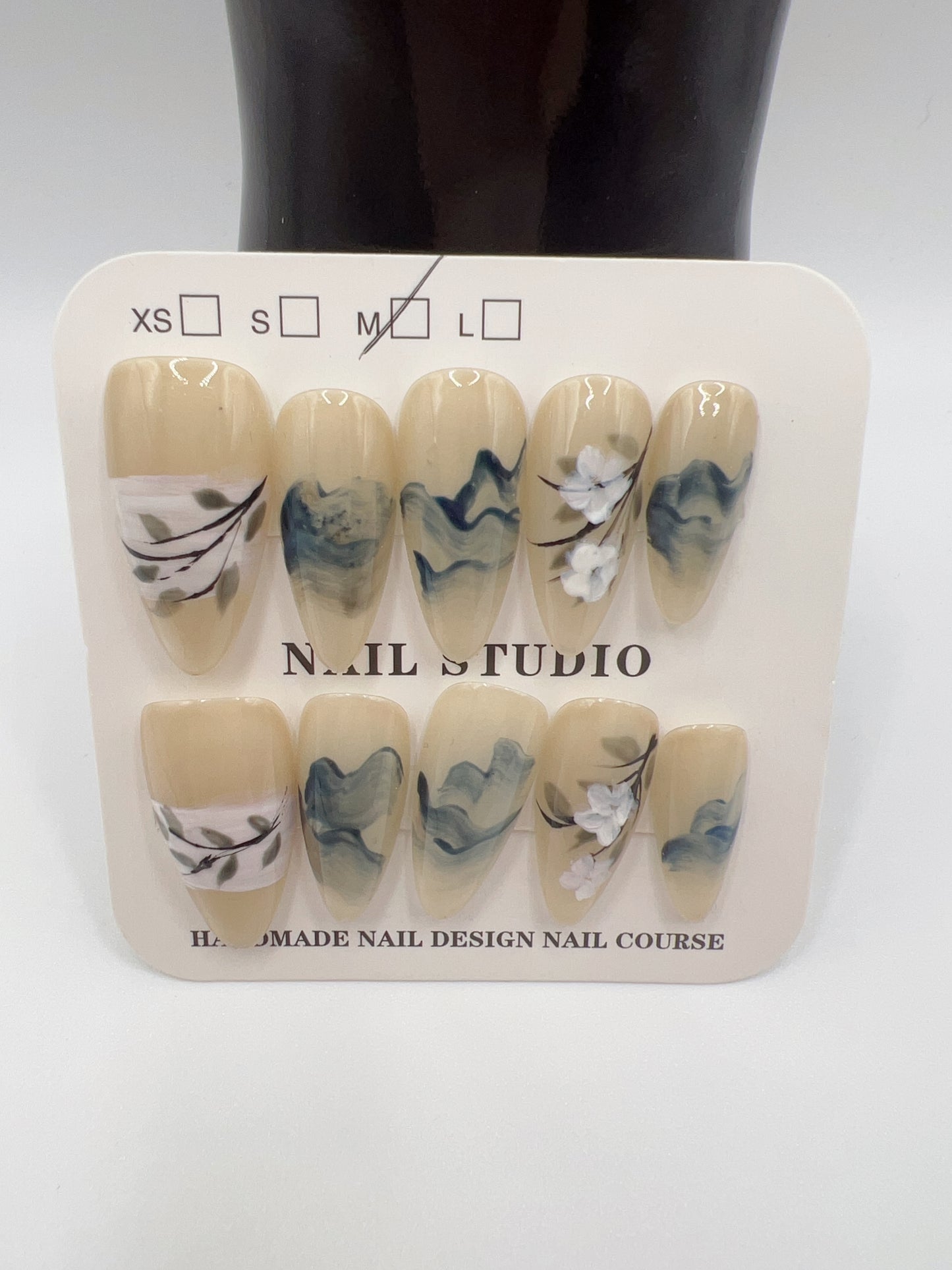 Almond Hand-Painted Watercolor Press-On Nails – 6 Designs, Medium Size