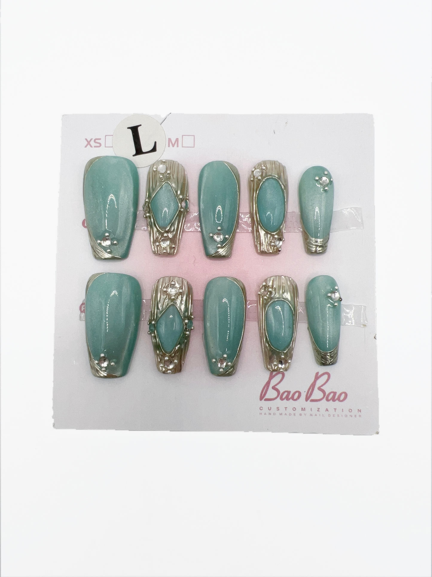 Medium Coffin Press-On Nails with Buccellati Design – Large Size