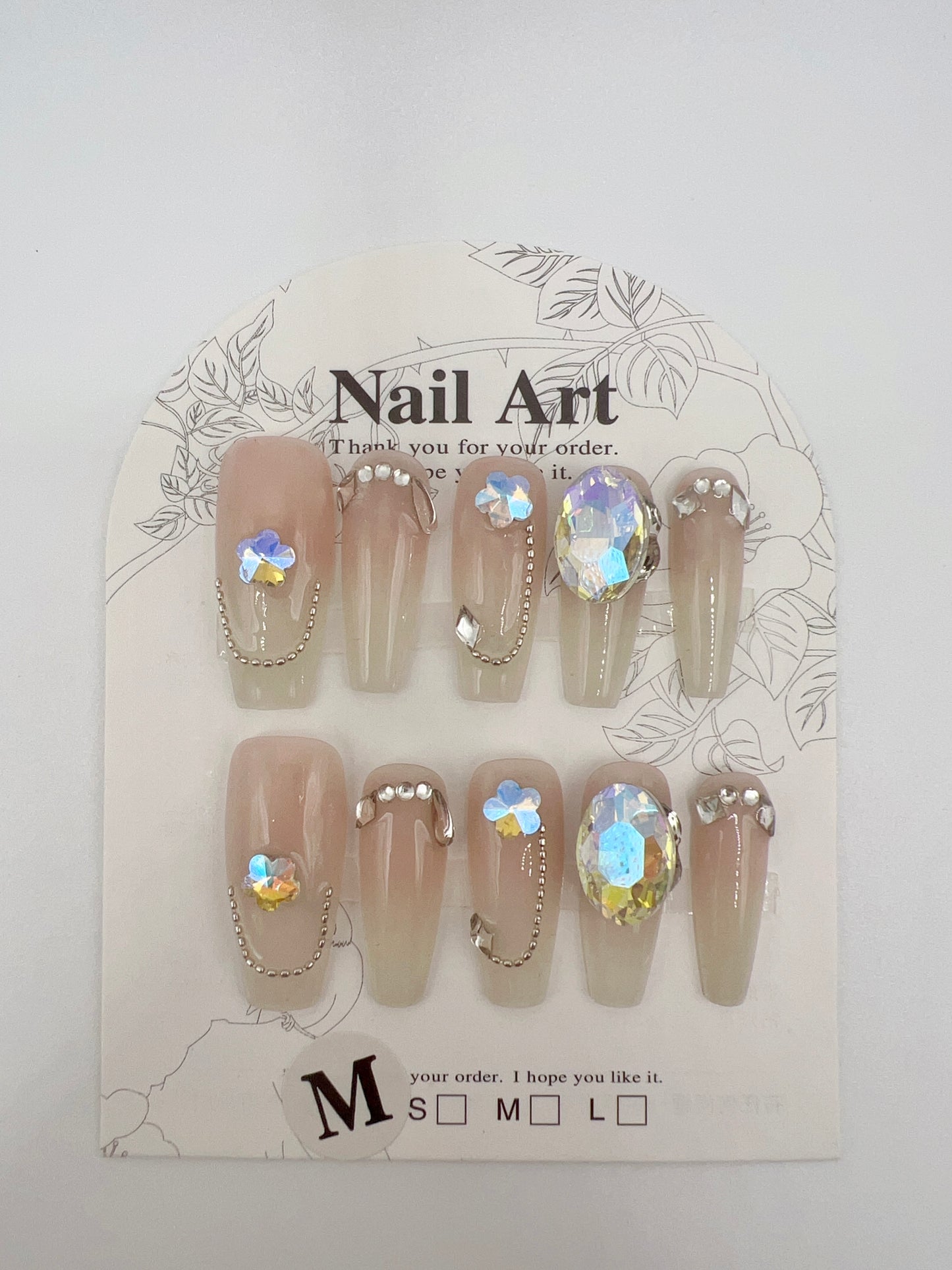 Long Coffin Gradient Color Press On Nails with Rhinestone – Medium Size