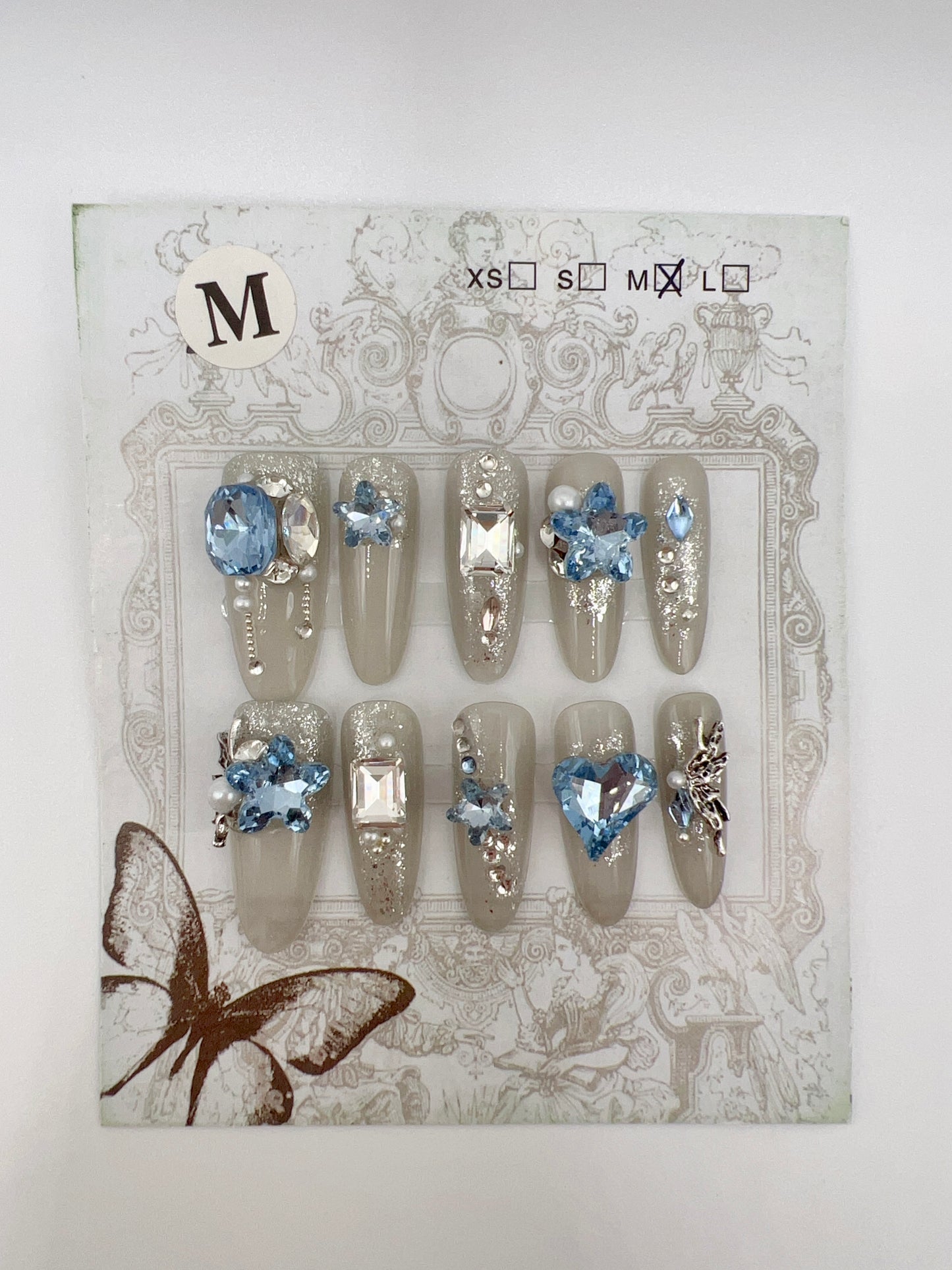 Long Oval Press-On Nails with Rhinestone