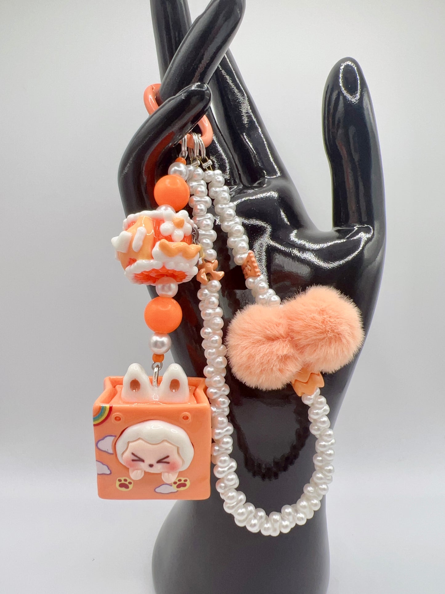 Handmade Kawaii Keychain: Cartoon Pendant & Pom Pom Bag Charm