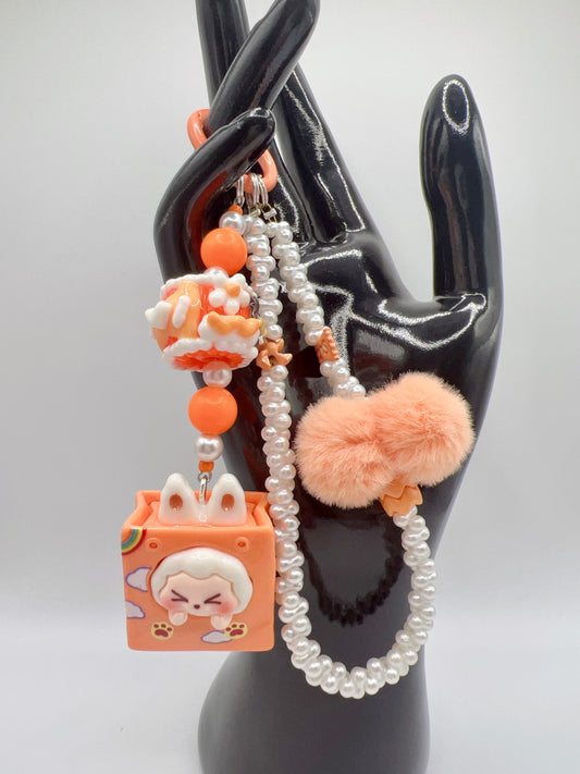 Handmade Kawaii Keychain: Cartoon Pendant & Pom Pom Bag Charm