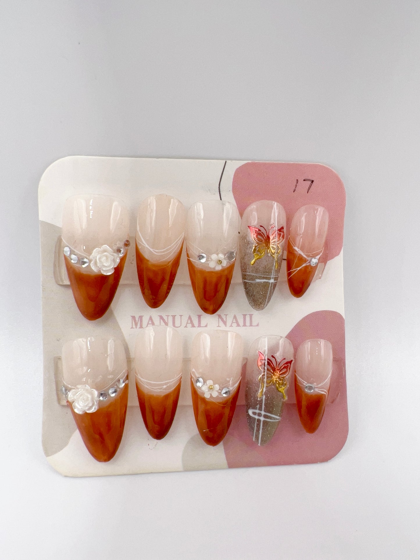 Almond Press-On Nails with Elegant Charms – Large Size