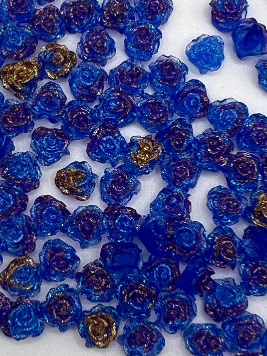 Mini 2D Resin Flower Charms Blue with Gold Foil 4–5mm | Nail Art, Phone Case, DIY Crafts