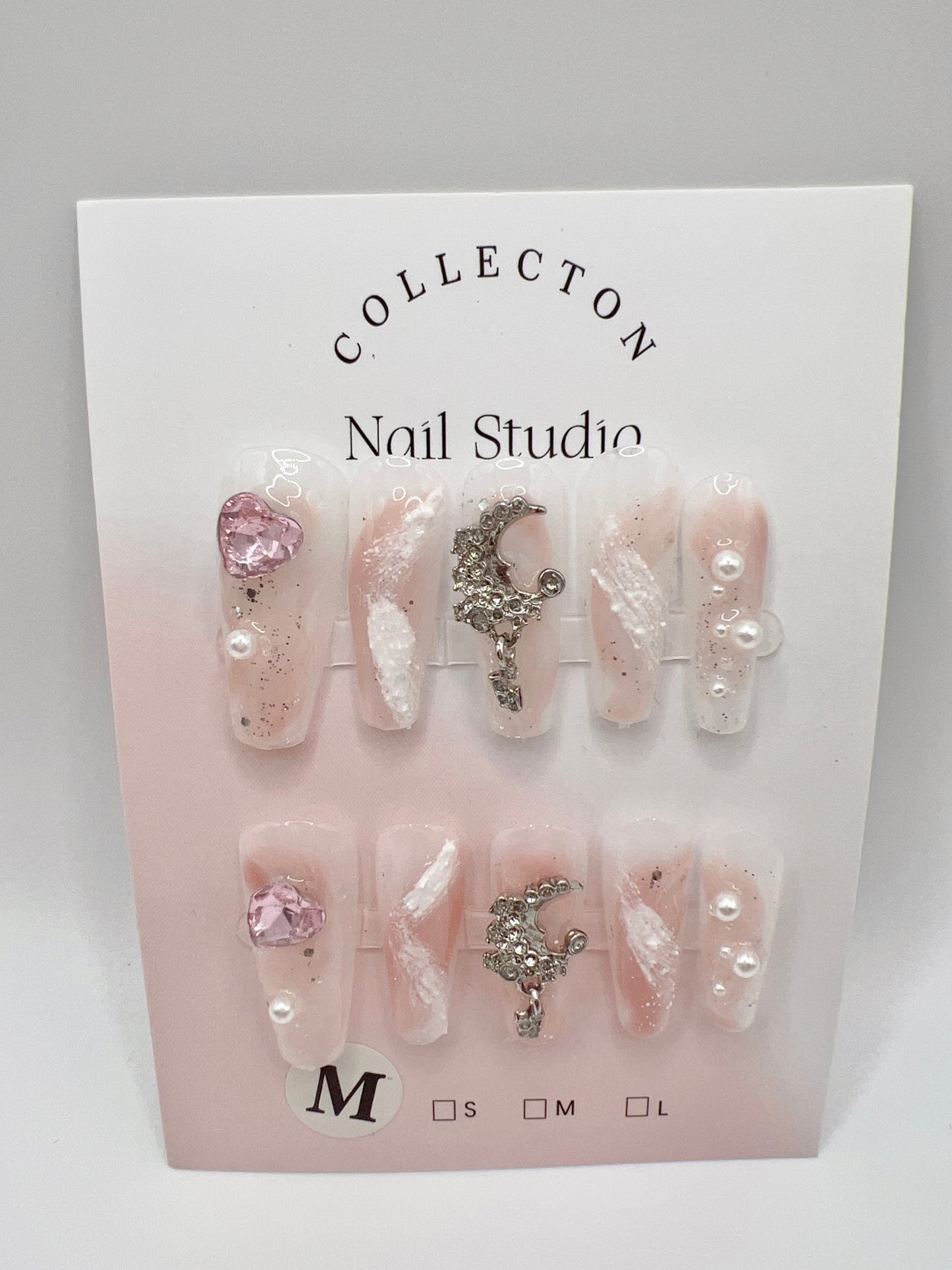 Long Coffin Press-On Nails with Rhinestone & Charms – 10 Designs, Medium Size
