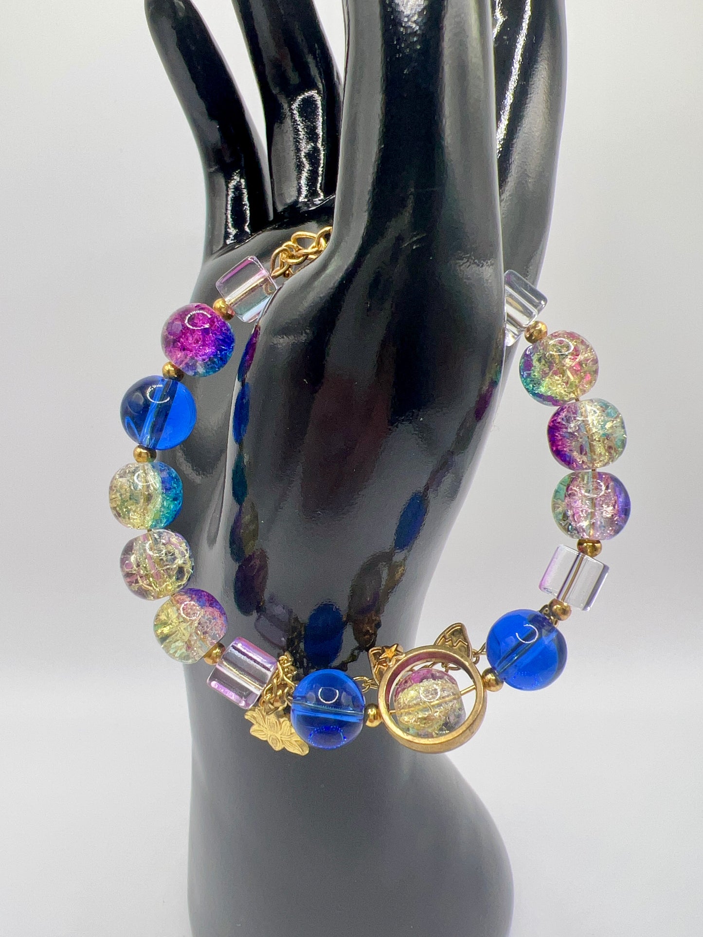 Adjustable Glass or Acrylic Bead Bracelet with Cute Charms & Spacers – Handmade Jewelry