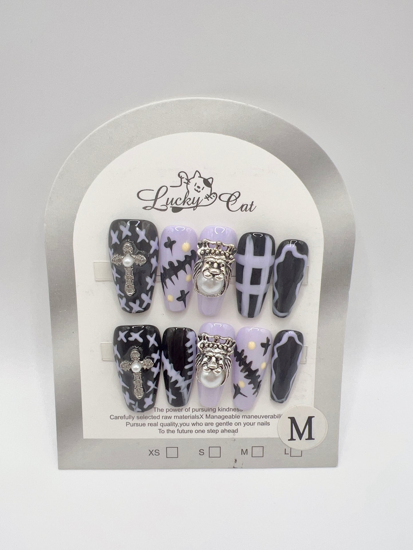 Medium Length Coffin Press-On Nails with Charms – Halloween Style