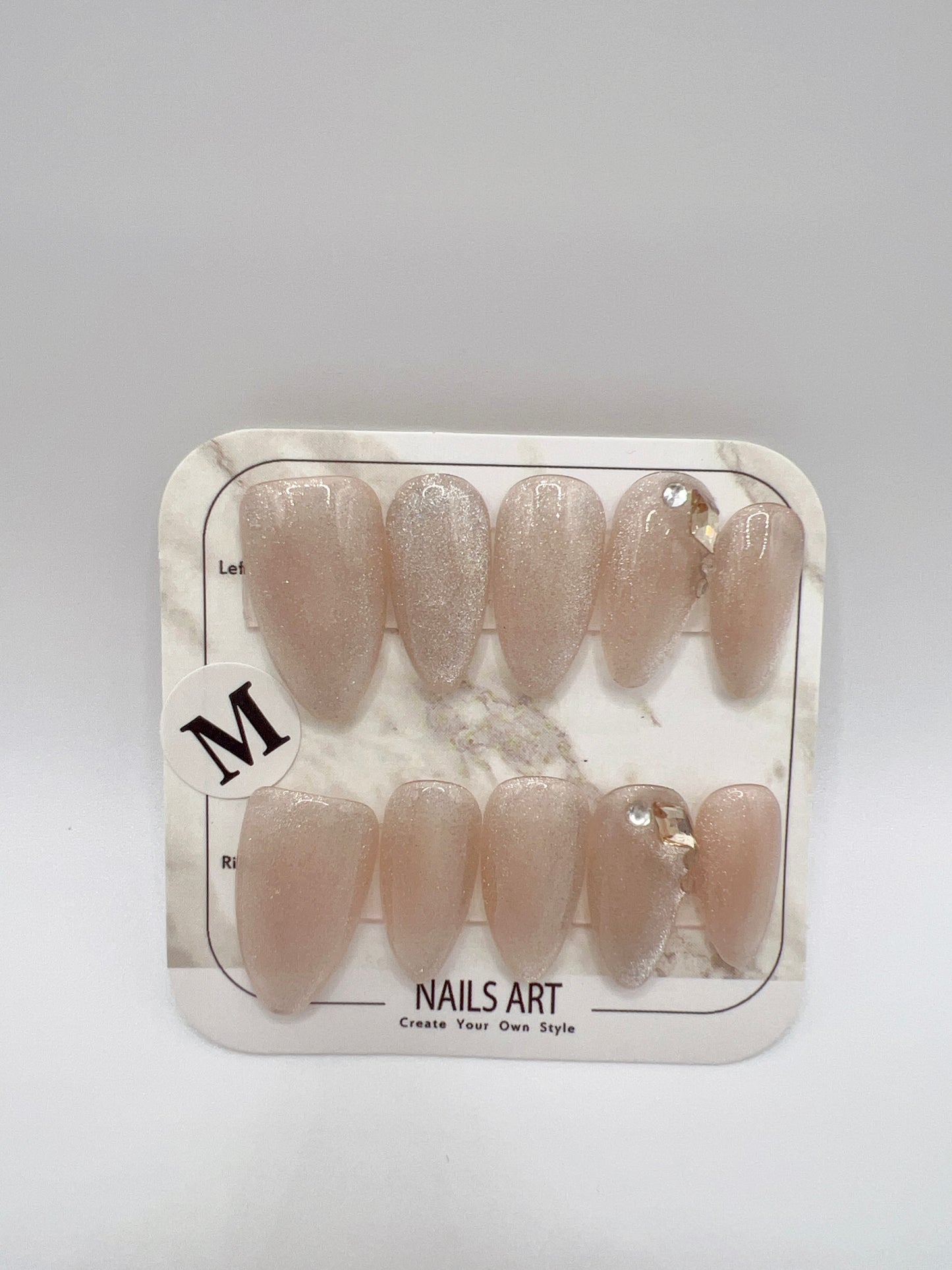 Almond Press-On Nails – Simple Style, 8 Designs, Medium Size