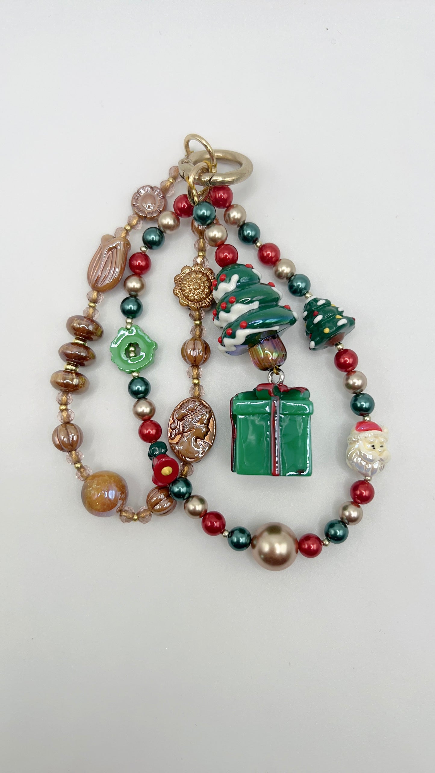 Handmade Painted Beaded Keychain / Bag Chain / Phone Chain – Christmas Style