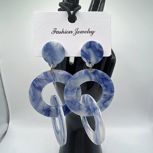 Blue Tie-Dye Linked Acetate Drop Earrings | Ocean-Inspired | Artistic Statement Jewelry