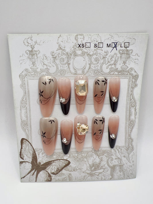 Long Oval Press-On Nails with Rhinestone