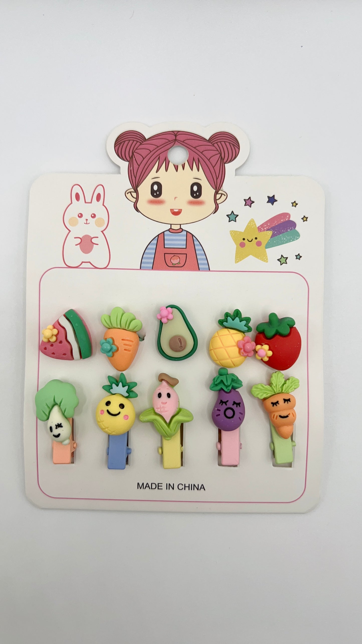Handmade Cartoon Mix Hair Tie & Clip Set – 10pcs, Cute for Girls Gift Idea