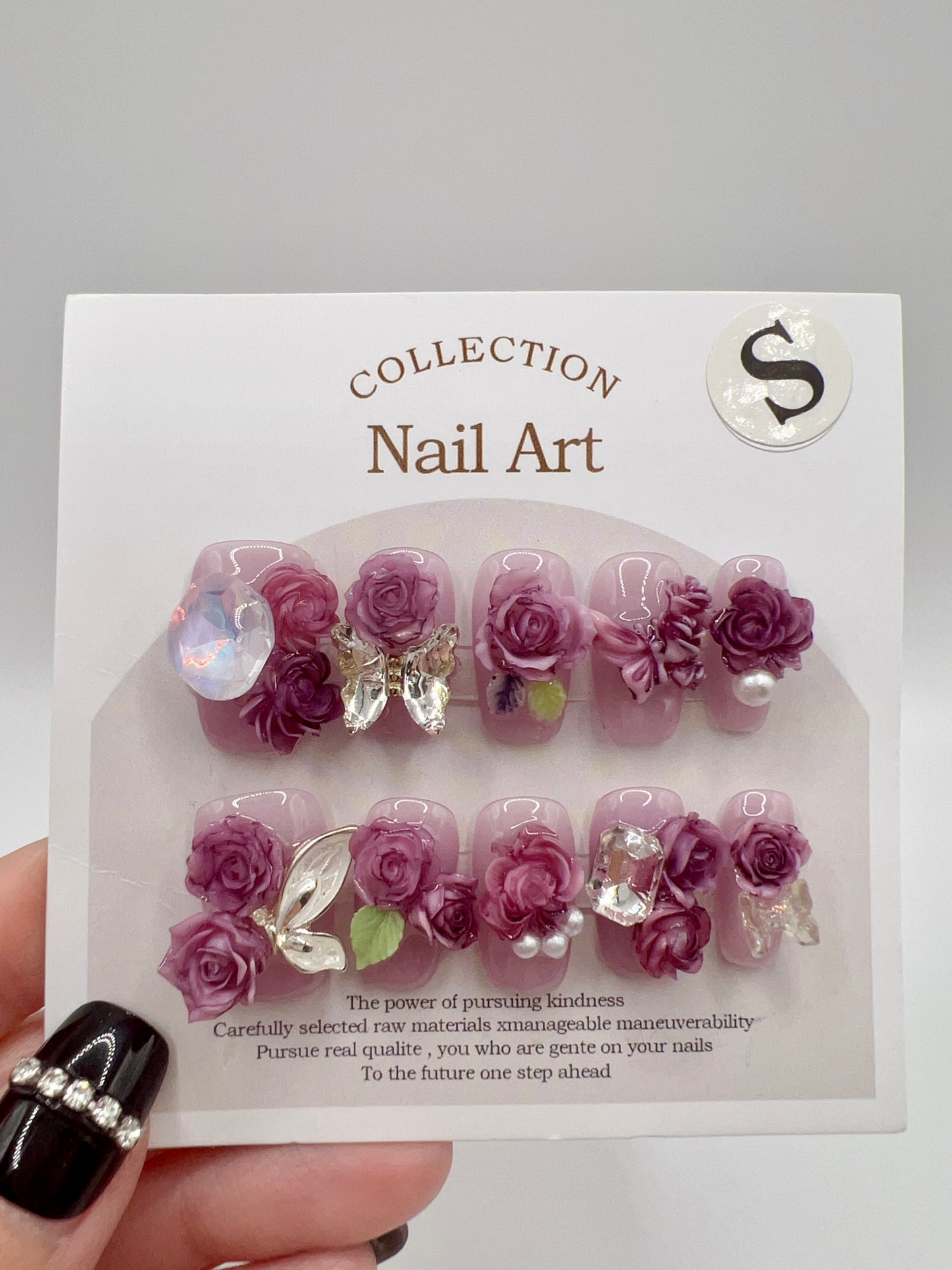 Floral Charm Press On Nails: Short Square, 2D Flower (Small)