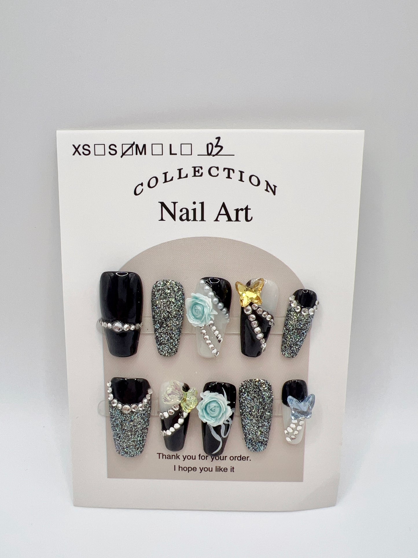 Medium Coffin Press-On Nails with Rhinestones & Glitter – Small Size