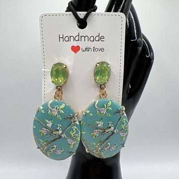 Colorful Rhinestone & Floral Porcelain Drop Earrings – Unique Artistic Jewelry-multi color available