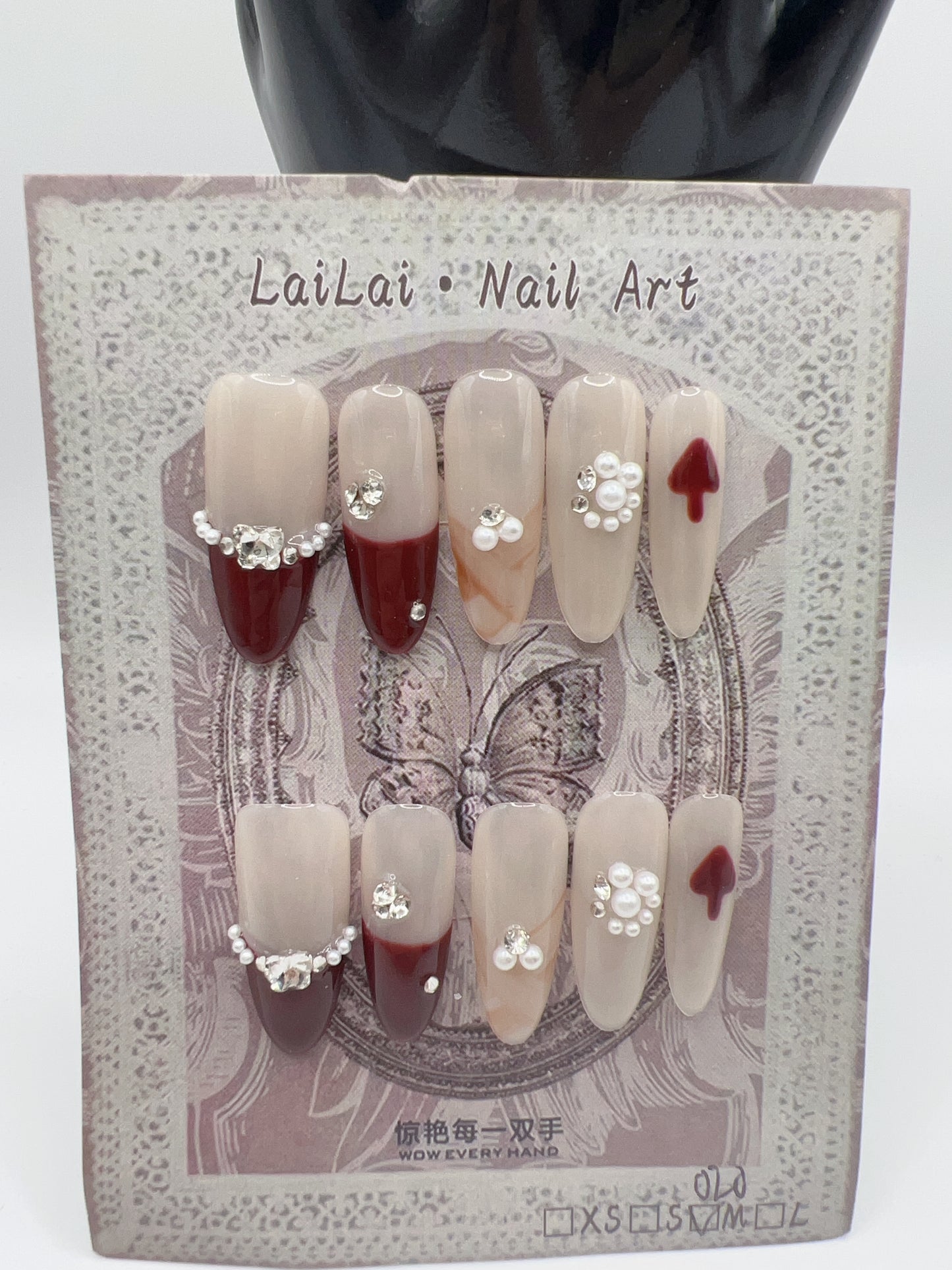 Long Oval Press On Nails with Rhinestone Charms – Glam Fake Nails, Medium Size, 10 Designs