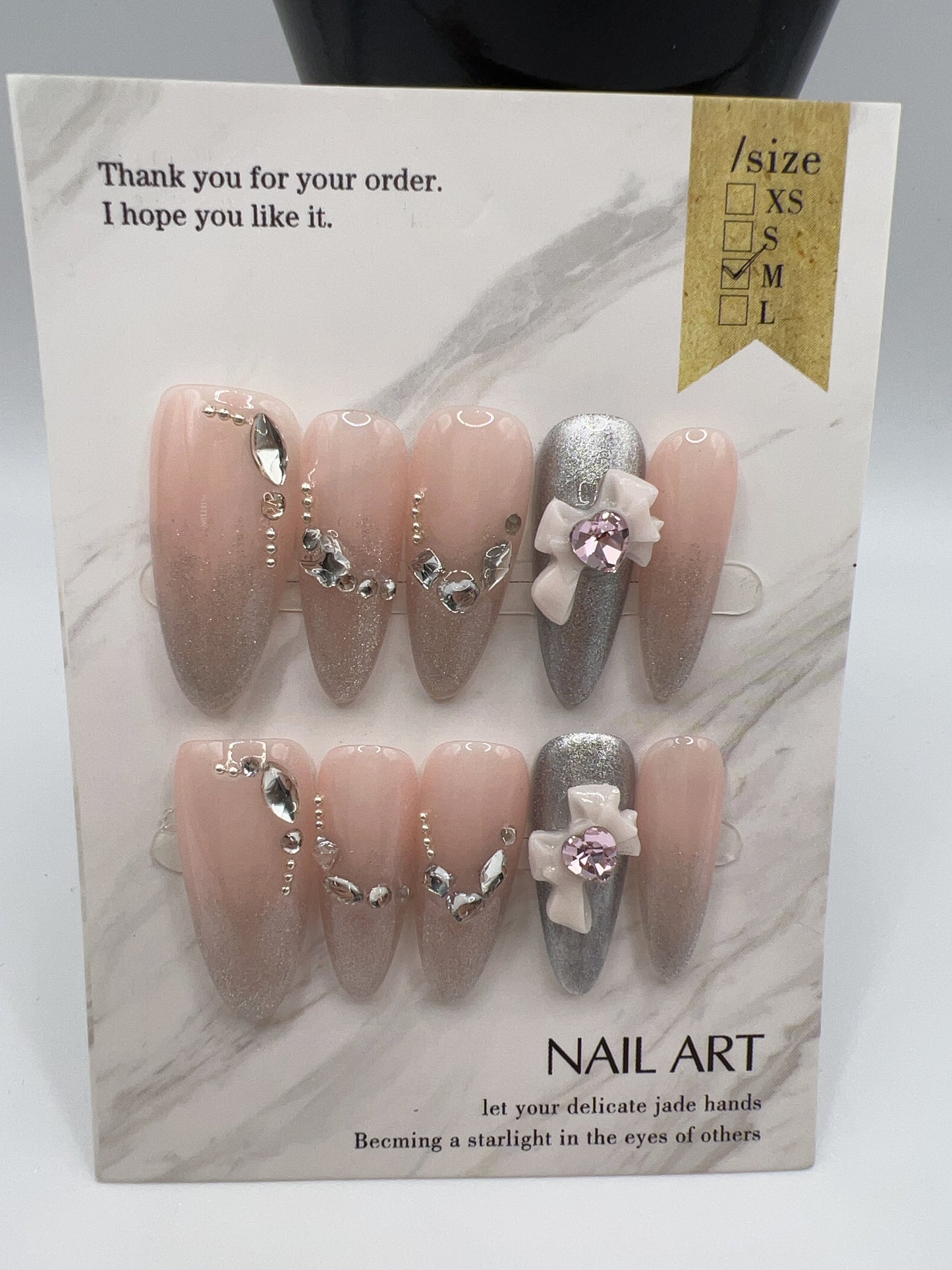 Long Oval Press On Nails with Rhinestone Charms – Glam Fake Nails, Medium Size, 10 Designs