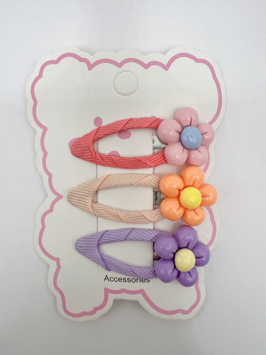 Handmade Colorful Flower Clip Set 3pcs Cute and Fun for Girls