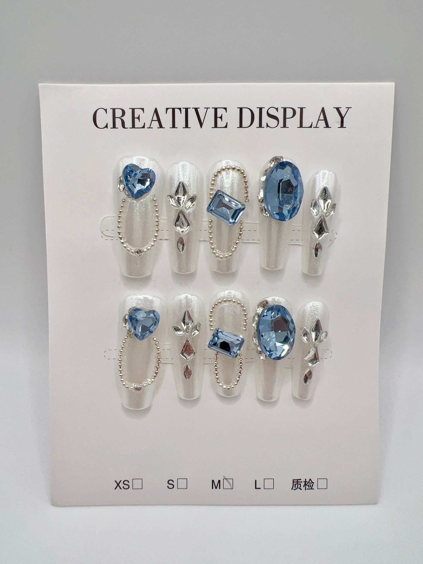 Long Coffin Press On Nails with Rhinestone – Medium Size