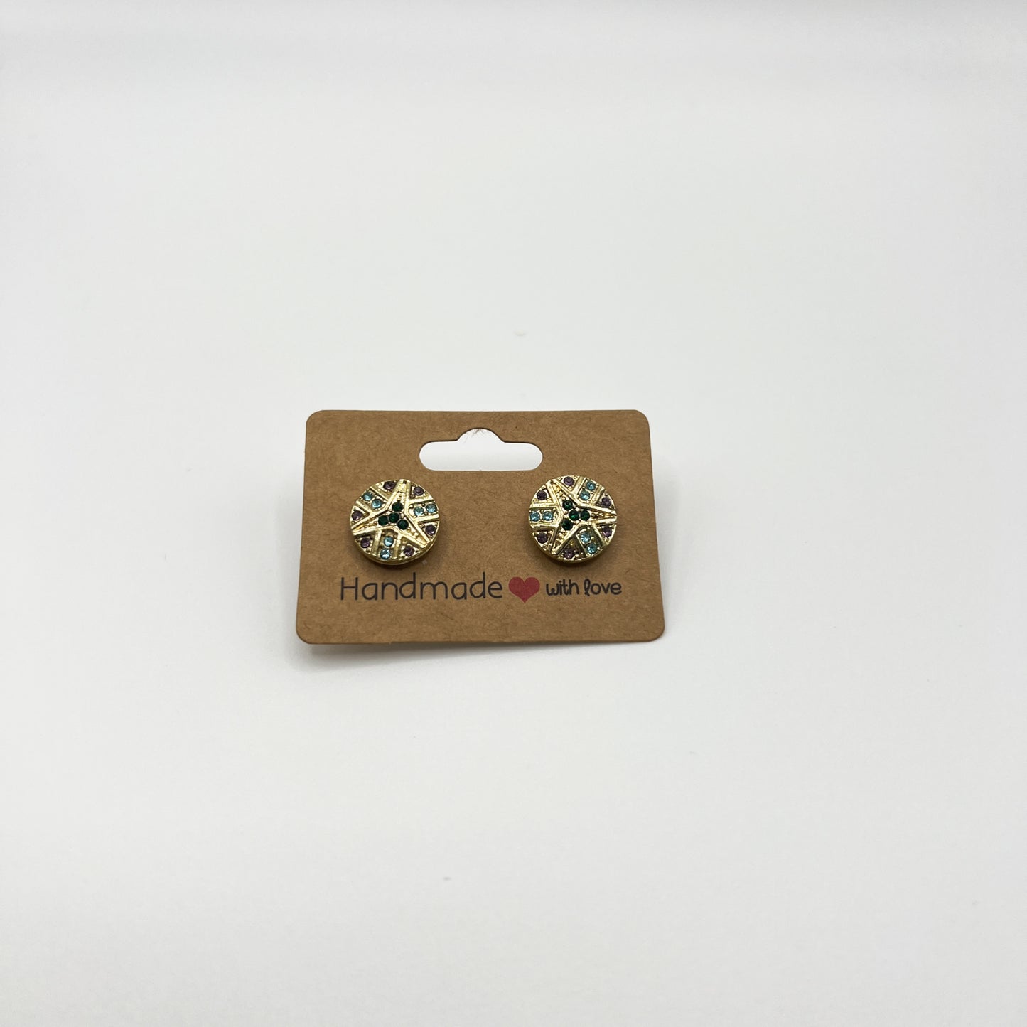 Gold Disc Earrings with Colorful Rhinestones | Chic & Vibrant | Statement Studs