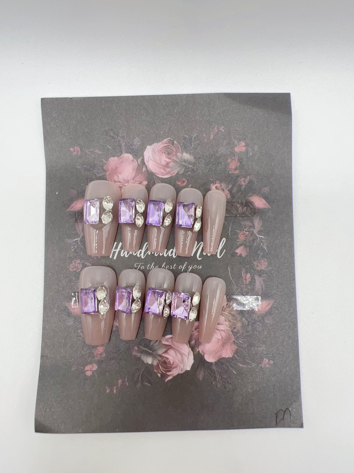 Medium Coffin Press-On Nails with Rhinestone – Elegant Medium Size